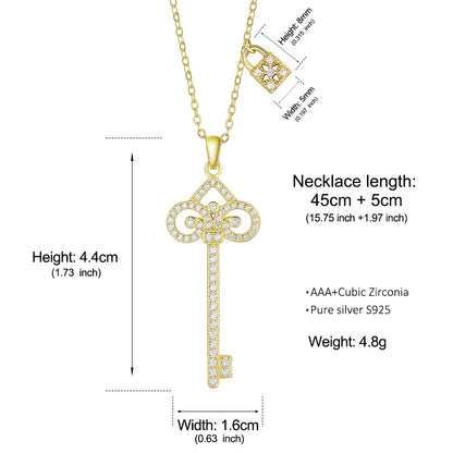 925 Sterling Silver Key Pendant Necklace Embellished With Zirconia