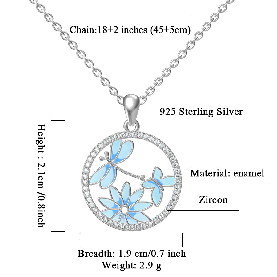 925 Silver Colored Butterfly Enamel Lady's Necklace
