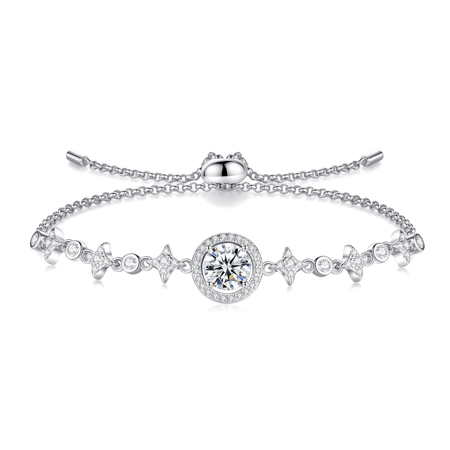 1-Carat Moissanite Bracelet – Premium S925 Sterling Silver – Star & Moon Bezel Setting