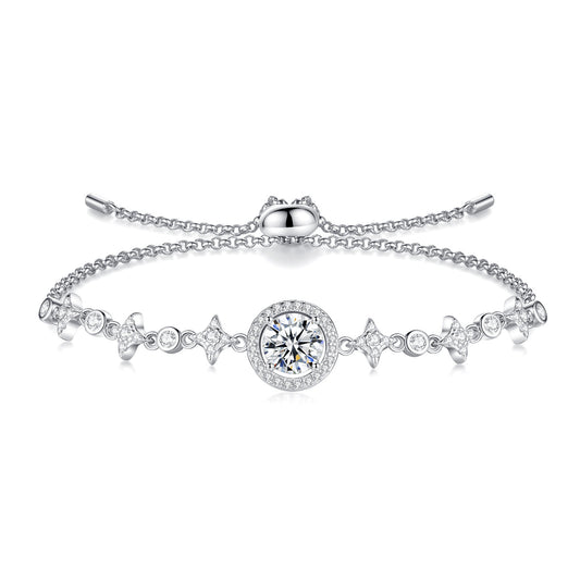 1-Carat Moissanite Bracelet – Premium S925 Sterling Silver – Star & Moon Bezel Setting