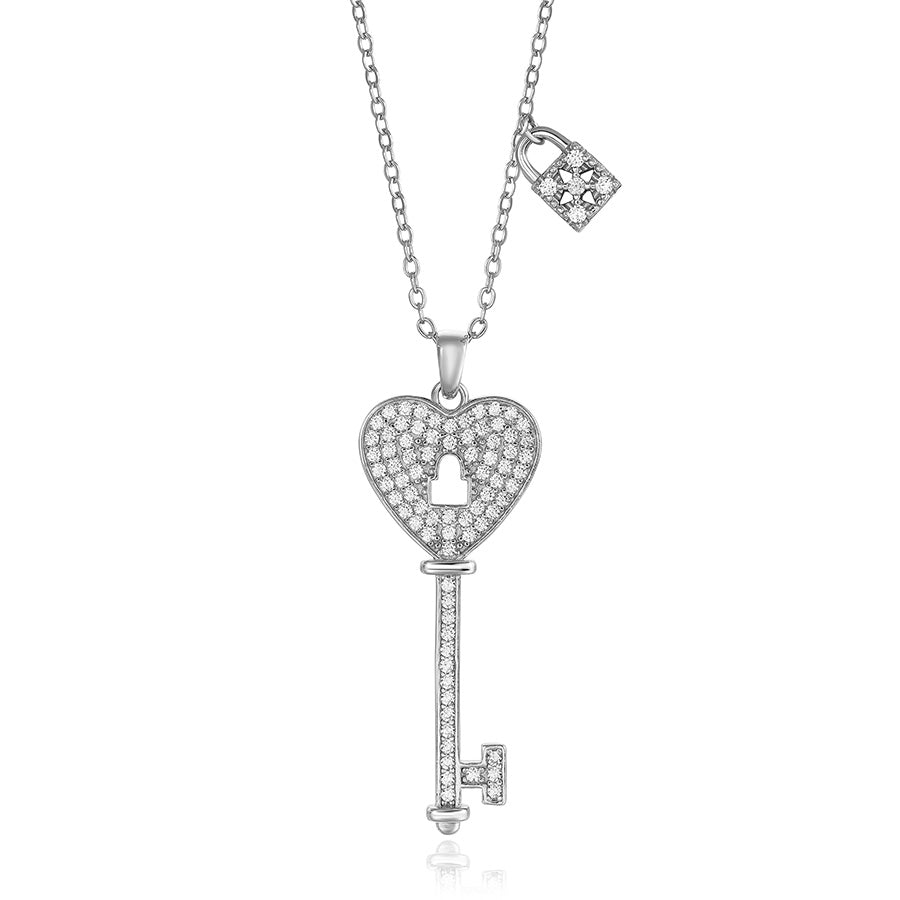 925 Sterling Silver Zircon Key Pendant Necklace For Women Jewelry Gift