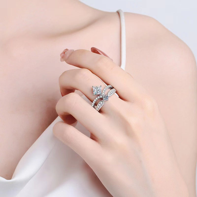 925 Sterling Silver Princess Cut & Round CZ Bridal Ring Set for Women – Two-Piece Wedding & Engagement Rings