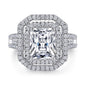 925 Sterling Silver Double Halo CZ Engagement Ring for Women – Baguette Side Stones & Pavé Band
