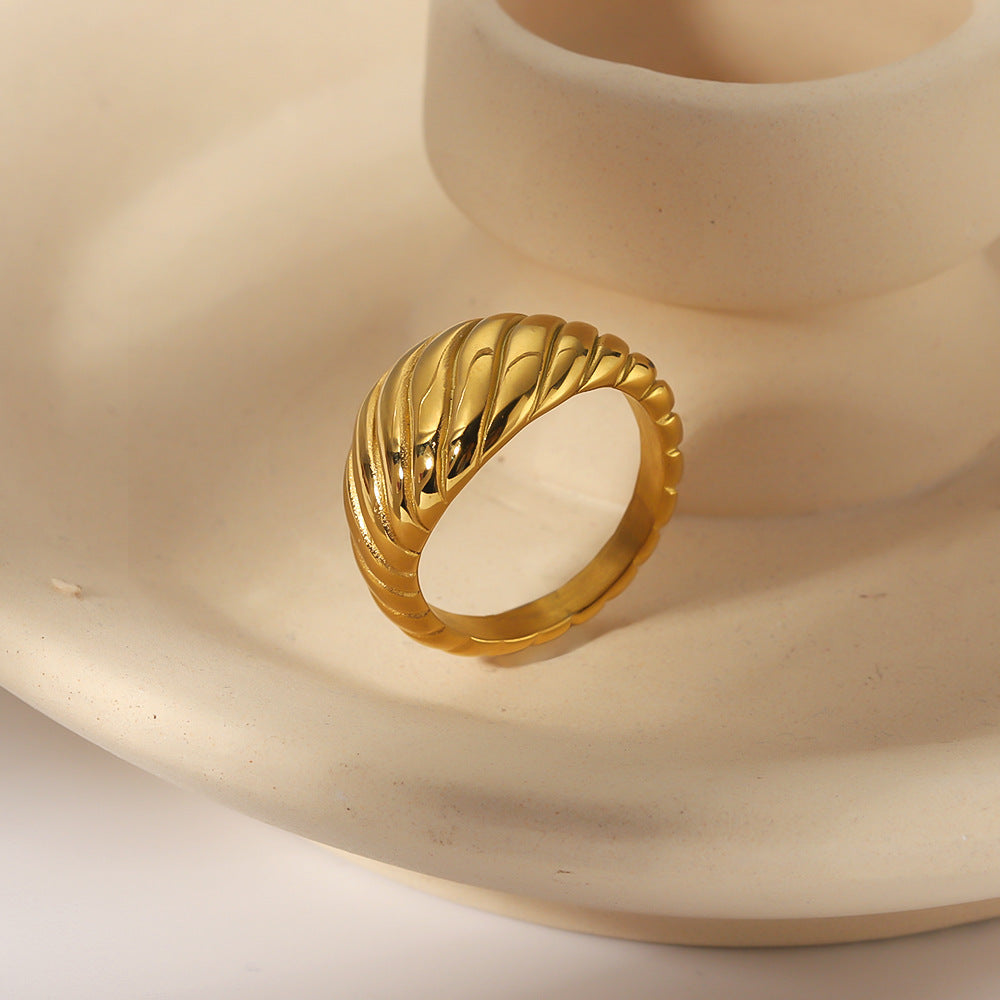 Stainless Steel Plating 18K Gold Twisted Chunky Ring Jewelry Gift