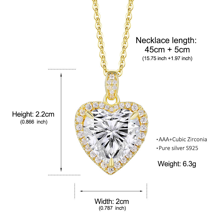 925 Sterling silver 4 Carat Heart Cut CZ Necklace for Engagements or Special Events Promise Necklace