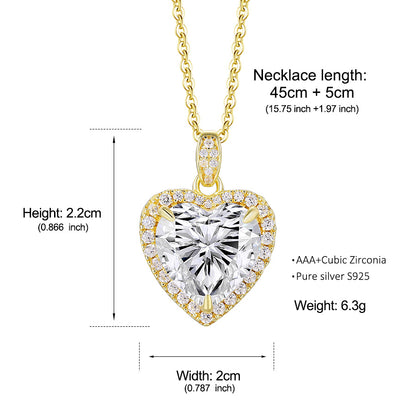 925 Sterling silver 4 Carat Heart Cut CZ Necklace for Engagements or Special Events Promise Necklace