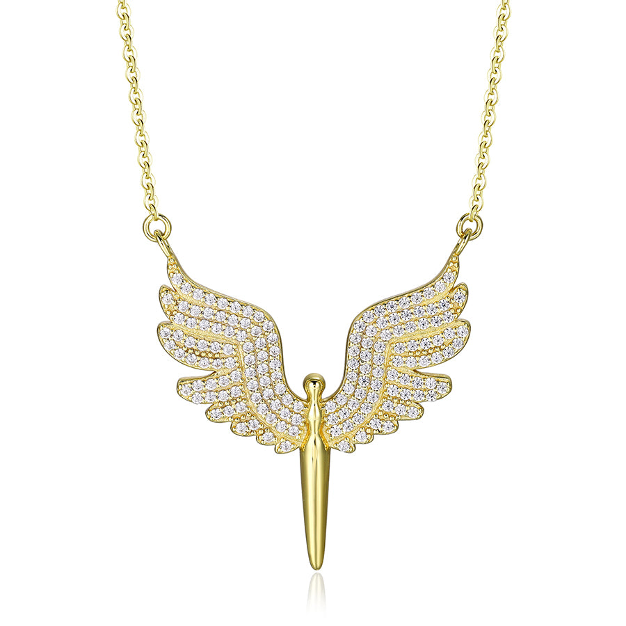 925 Silver Angel Wing Dagger Necklace Elegant Zirconia Dagger Pendant Jewelry