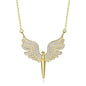 925 Silver Angel Wing Dagger Necklace Elegant Zirconia Dagger Pendant Jewelry