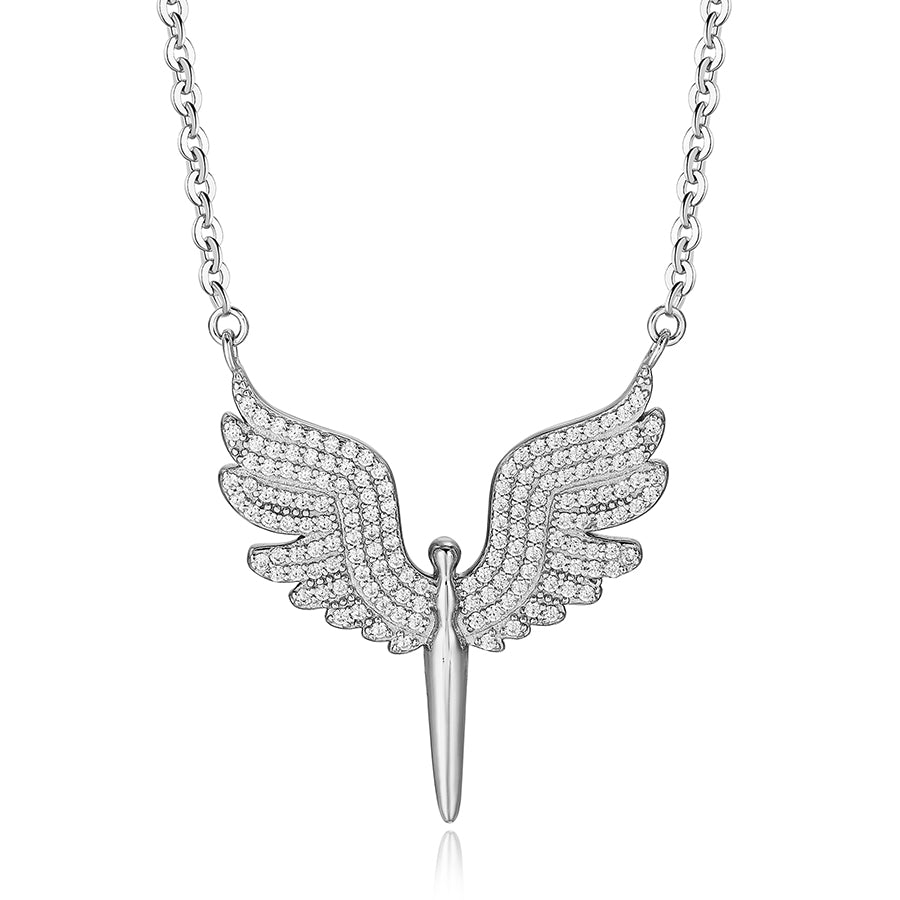925 Silver Angel Wing Dagger Necklace Elegant Zirconia Dagger Pendant Jewelry