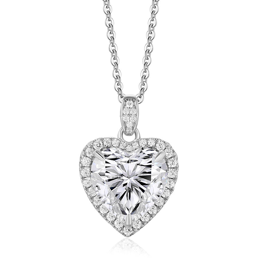 925 Sterling silver 4 Carat Heart Cut CZ Necklace for Engagements or Special Events Promise Necklace