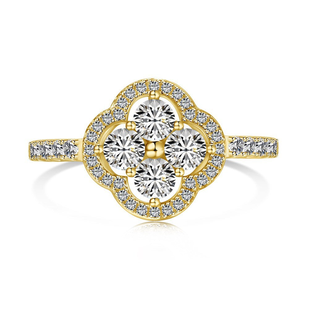 925 Sterling Silver Clover Flower Cubic Zirconia Ring for Women | Elegant Statement Jewelry