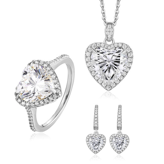 Luxury Heart Cut CZ Jewelry Set for Women | S925 Sterling Silver Necklace Ring Earrings