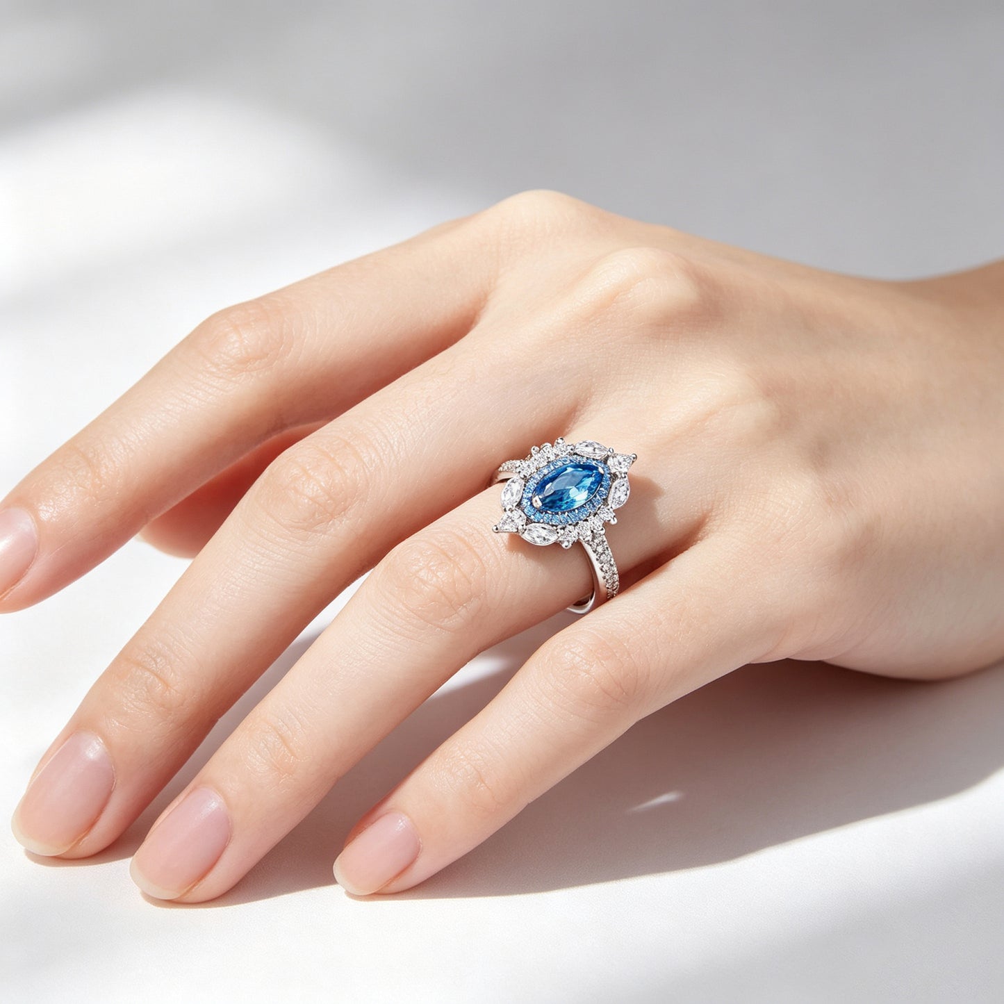 Marquise Cut Green Zircon Statement Ring | 925 Sterling Silver Women’s Vintage Halo Ring
