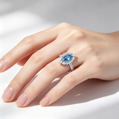 Marquise Cut Green Zircon Statement Ring | 925 Sterling Silver Women’s Vintage Halo Ring