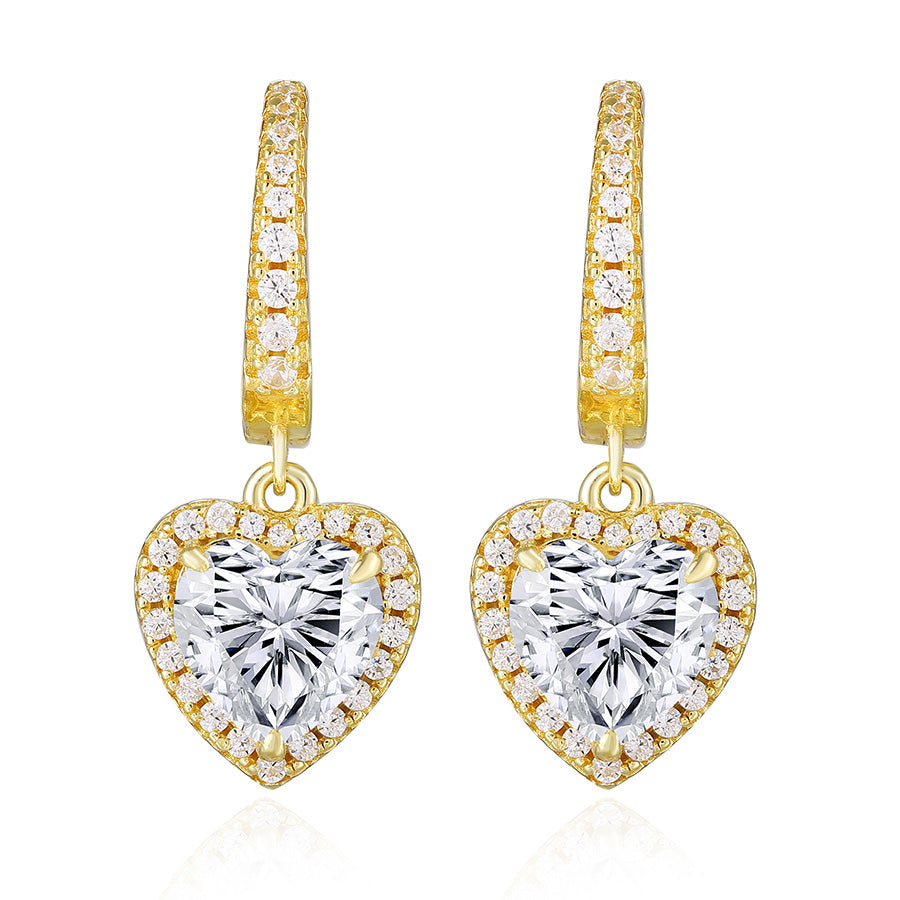 925 Sterling Silver 2 Carat Heart Cut CZ Earrings For Ladies' High-end Jewelry