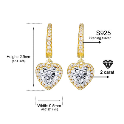 925 Sterling Silver 2 Carat Heart Cut CZ Earrings For Ladies' High-end Jewelry
