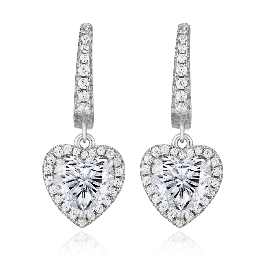 925 Sterling Silver 2 Carat Heart Cut CZ Earrings For Ladies' High-end Jewelry