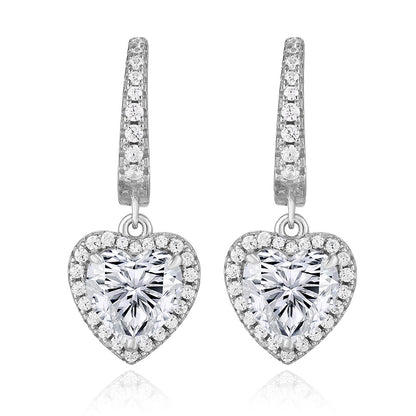 925 Sterling Silver 2 Carat Heart Cut CZ Earrings For Ladies' High-end Jewelry