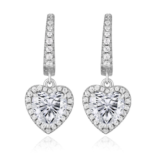 925 Sterling Silver 2 Carat Heart Cut CZ Earrings For Ladies' High-end Jewelry