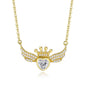 Crown Wing Heart Pendant Necklace for Women – 925 Sterling Silver Cubic Zirconia Angel Wing Necklace