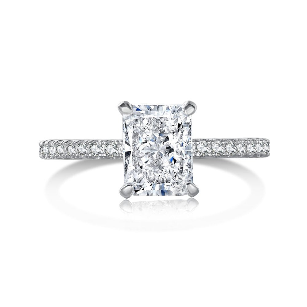 925 Sterling Silver Radiant Cut Cubic Zirconia Ring for Women – Gold & Silver Pavé Band