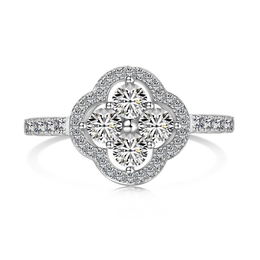 925 Sterling Silver Clover Flower Cubic Zirconia Ring for Women | Elegant Statement Jewelry