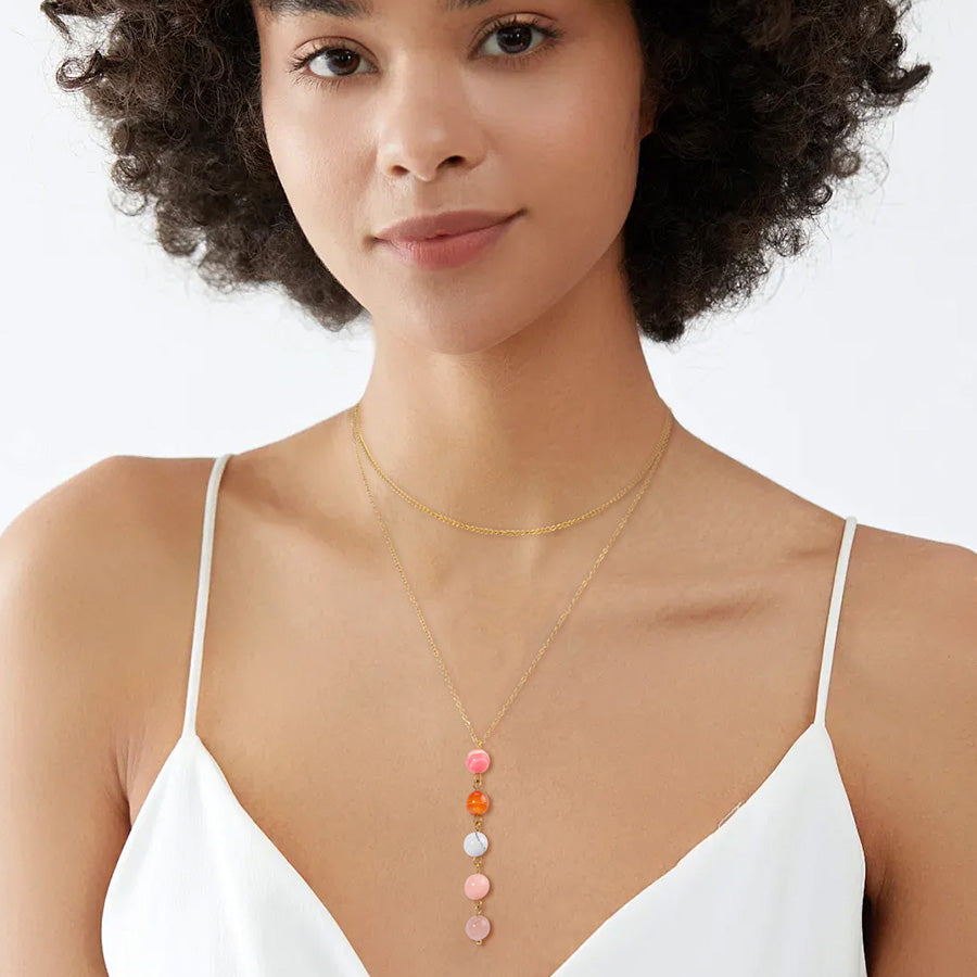 18K Gold-Plated Stainless Steel Nature Stone Extension Stack Necklace