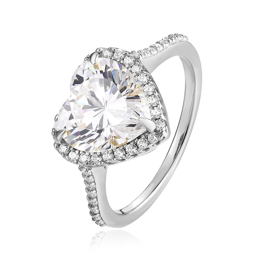 925 Sterling silver Halo Set 4 Carat Heart Cut CZ Ring for Engagements or Special Events Promise Ring