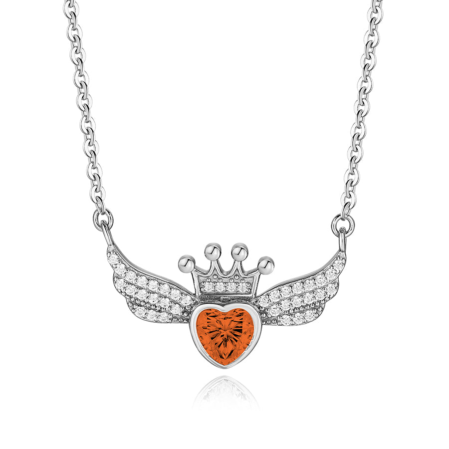 Crown Wing Heart Pendant Necklace for Women – 925 Sterling Silver Cubic Zirconia Angel Wing Necklace