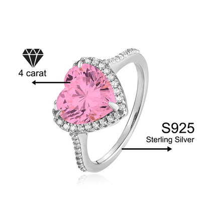 925 Sterling silver Halo Set 4 Carat Heart Cut CZ Ring for Engagements or Special Events Promise Ring