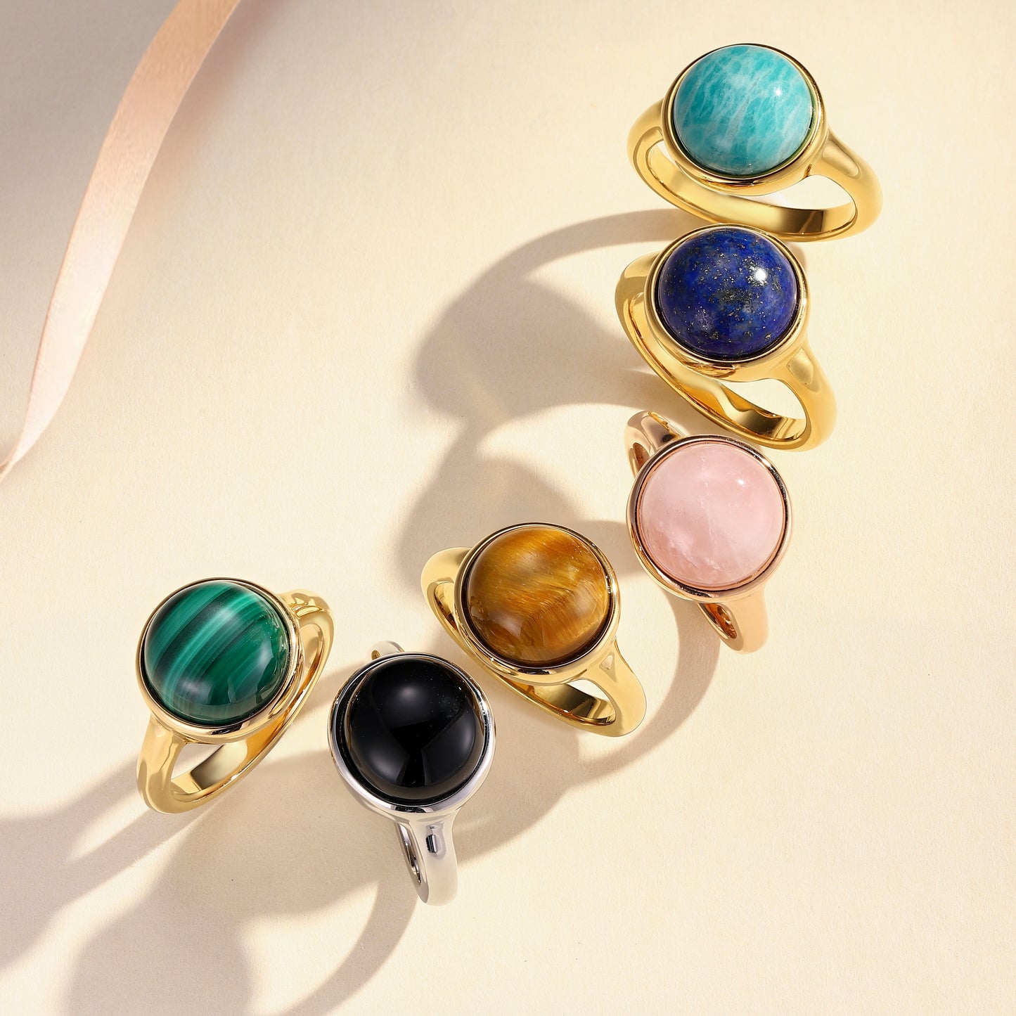 Women's Fine Jewelry Stainless Steel 18K Gold-Plated Natural Stone Ring