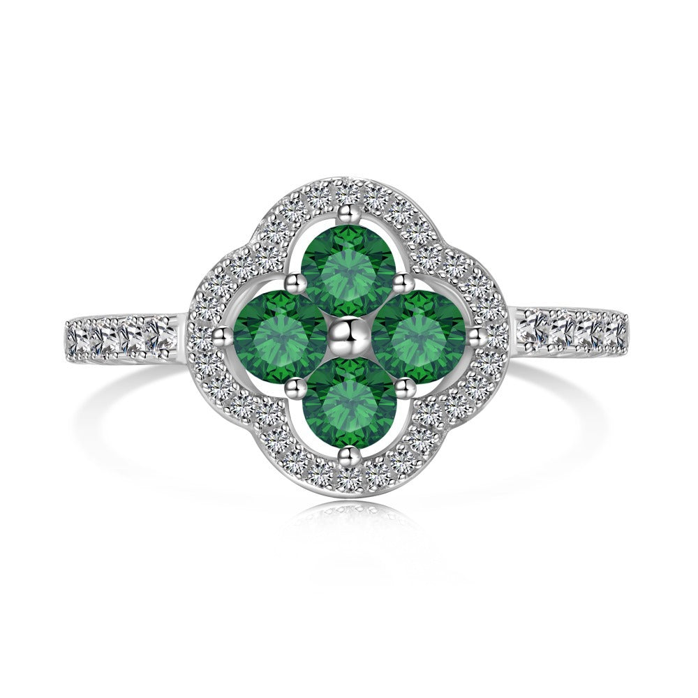 925 Sterling Silver Clover Flower Cubic Zirconia Ring for Women | Elegant Statement Jewelry