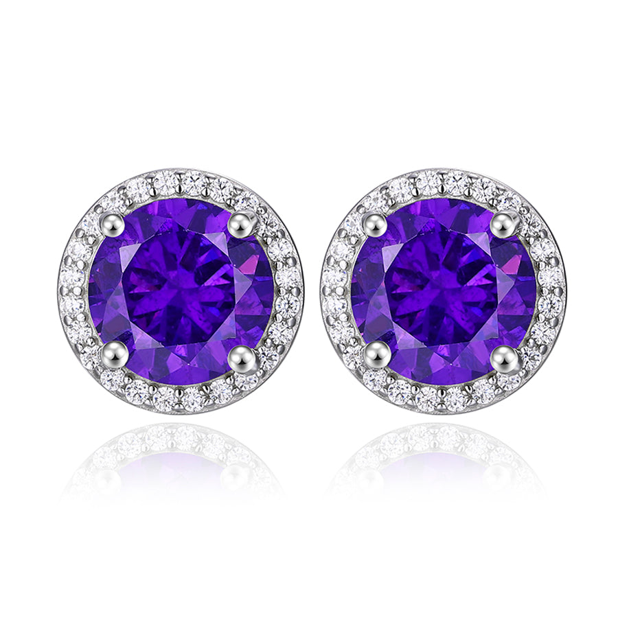925 Sterling Silver & Purple Zircon Versatile Earrings (Unisex, 1–4 Carat)