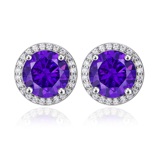 925 Sterling Silver & Purple Zircon Versatile Earrings (Unisex, 1–4 Carat)