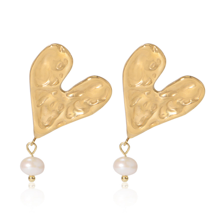 18K Gold Plating Stainless Steel Shell Beads Heart Earring