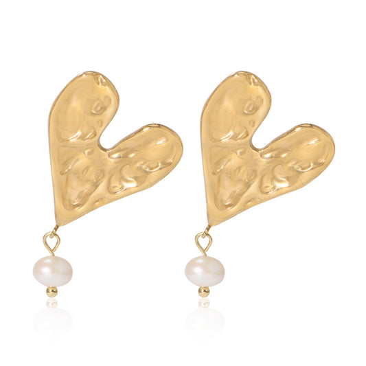 18K Gold Plating Stainless Steel Shell Beads Heart Earring