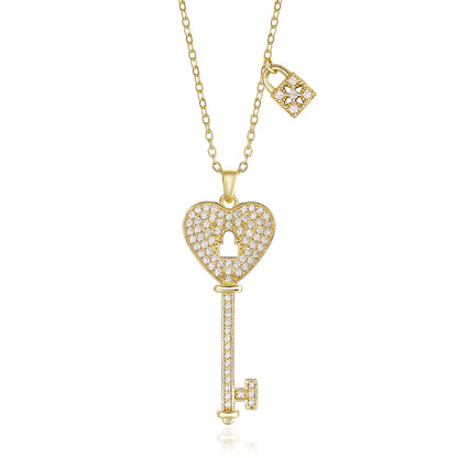 925 Sterling Silver Zircon Key Pendant Necklace For Women Jewelry Gift