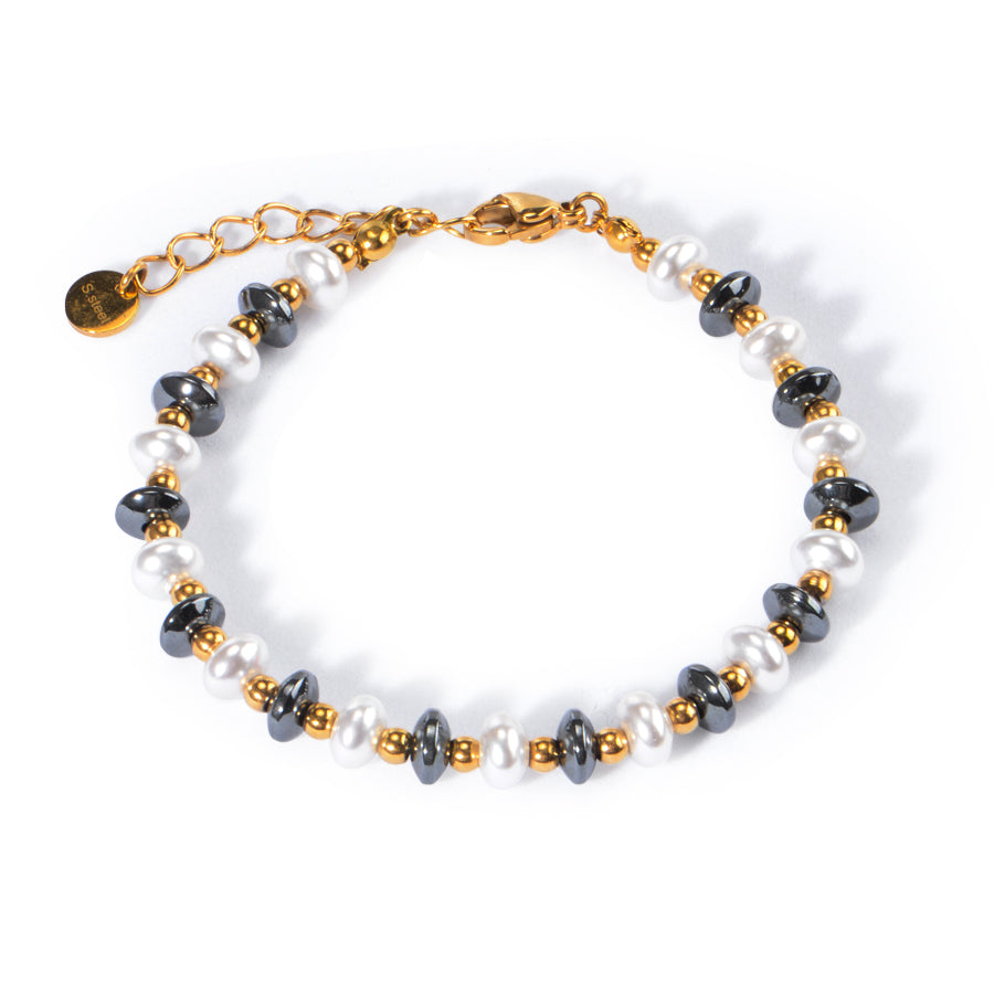 Carbon Fiber and Shell Pearl Bracelet