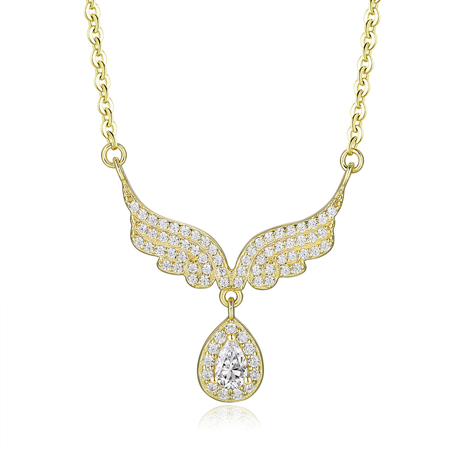 925 Silver Zirconium Angel Necklace with Teardrop Zircon Pendant for Women