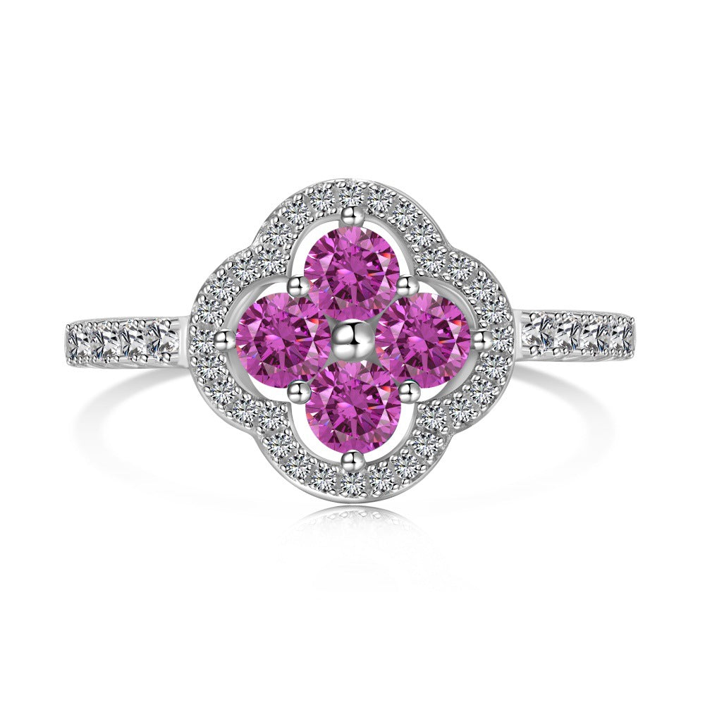 925 Sterling Silver Clover Flower Cubic Zirconia Ring for Women | Elegant Statement Jewelry