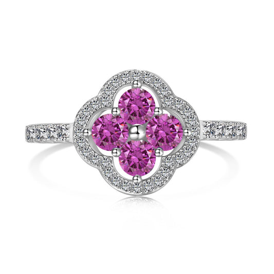 925 Sterling Silver Clover Flower Cubic Zirconia Ring for Women | Elegant Statement Jewelry