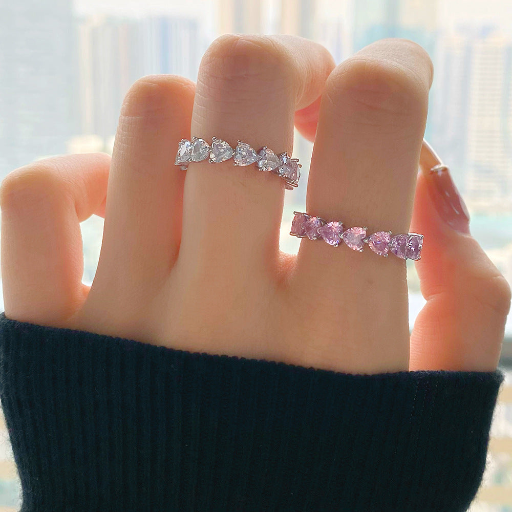 925 Sterling Silver Heart Cut Eternity Ring – Sparkling Cubic Zirconia Band for Women