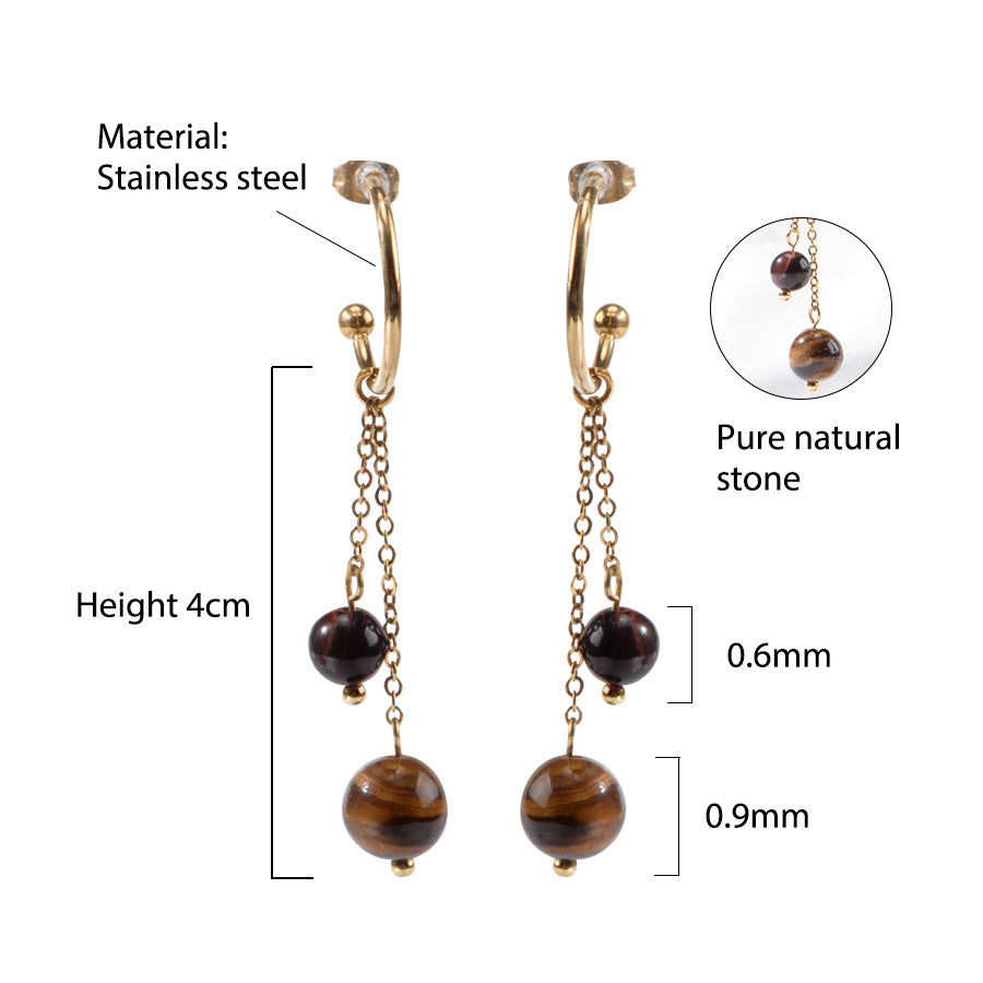 18K Gold-Plated Stainless Steel Nature Stone extension stack earrings