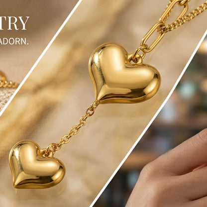 Stainless Steel 18K Gold-Plated double heart necklace