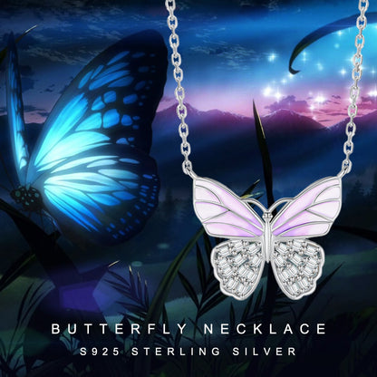925 Sterling Silver Butterfly Necklace Zircon Pendant