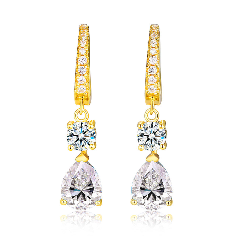 925 Sterling Silver 2 Carat Teardrop shape CZ Earrings For Ladies' High-end Jewelry