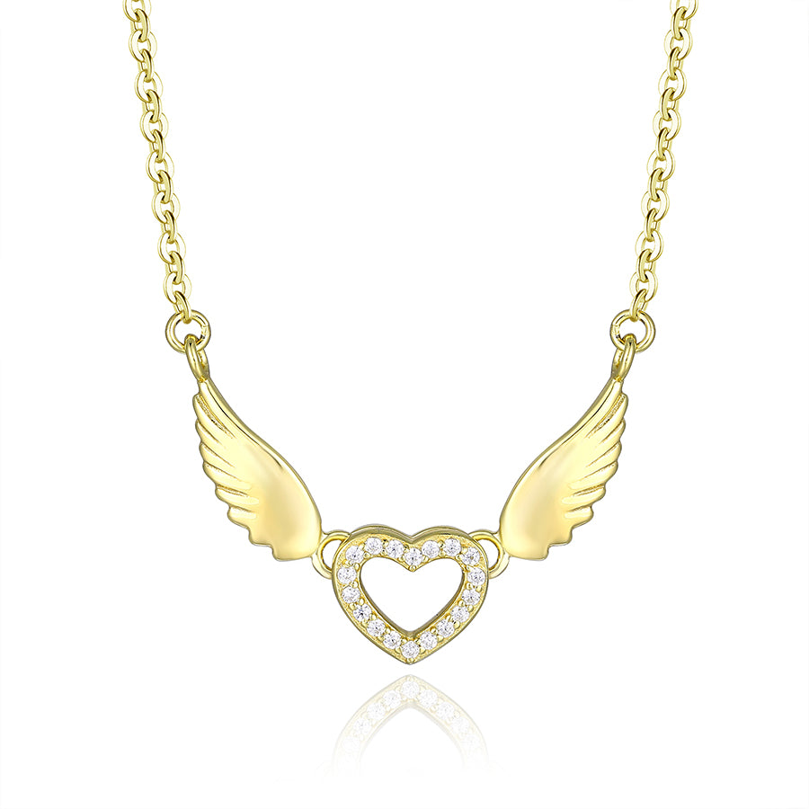 Movable Wing Heart Necklace  925 Sterling Silver Angel Wings Pendant with Zircon