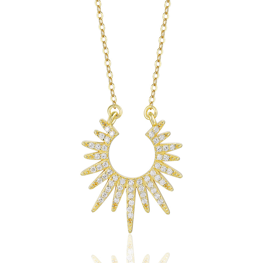 925 Sterling Silver Sunburst Necklace with Cubic Zirconia – Celestial Radiance Pendant Jewelry