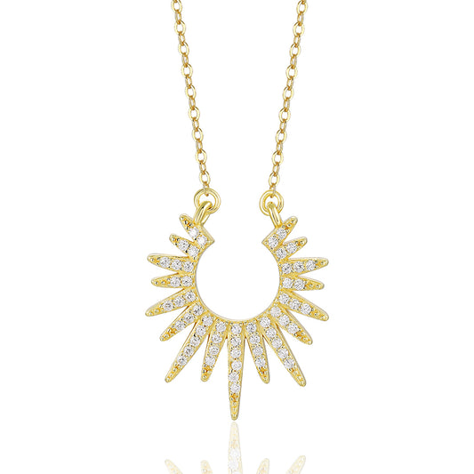 925 Sterling Silver Sunburst Necklace with Cubic Zirconia – Celestial Radiance Pendant Jewelry