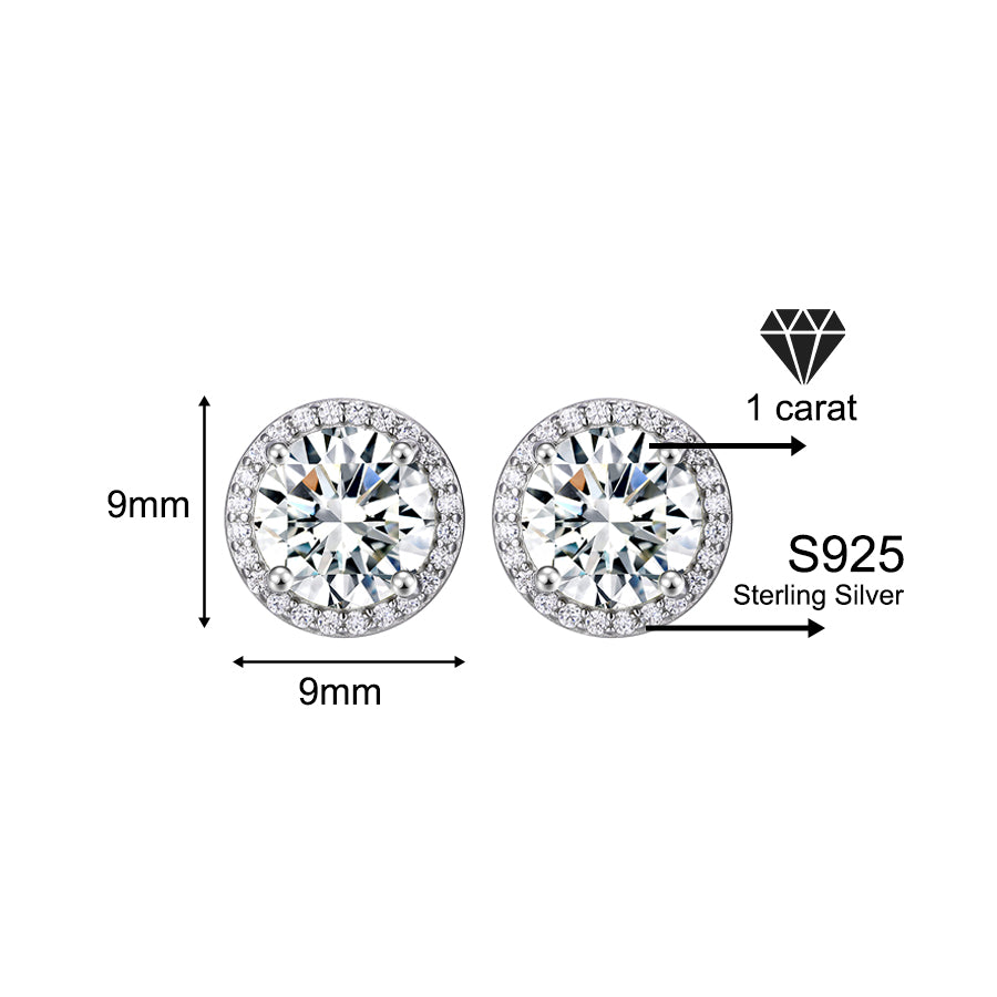 Classic 925 silver round cubic zirconia earrings, unisex style.